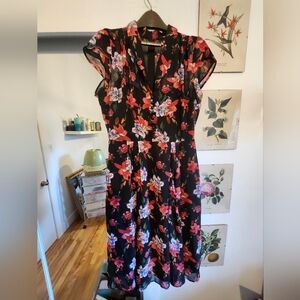 NWT Hell Bunny Black and Red Floral Midi Dress Size L